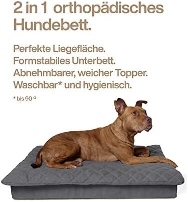 Велике собаче ліжко XXL 120см сірого кольору з знімним топером, стабільне та зручне. Собачий килимок для подорожей, можна прати при 90°C, для великих та середніх собак (XXL 120x80x12см, Антрацитовий сірий)