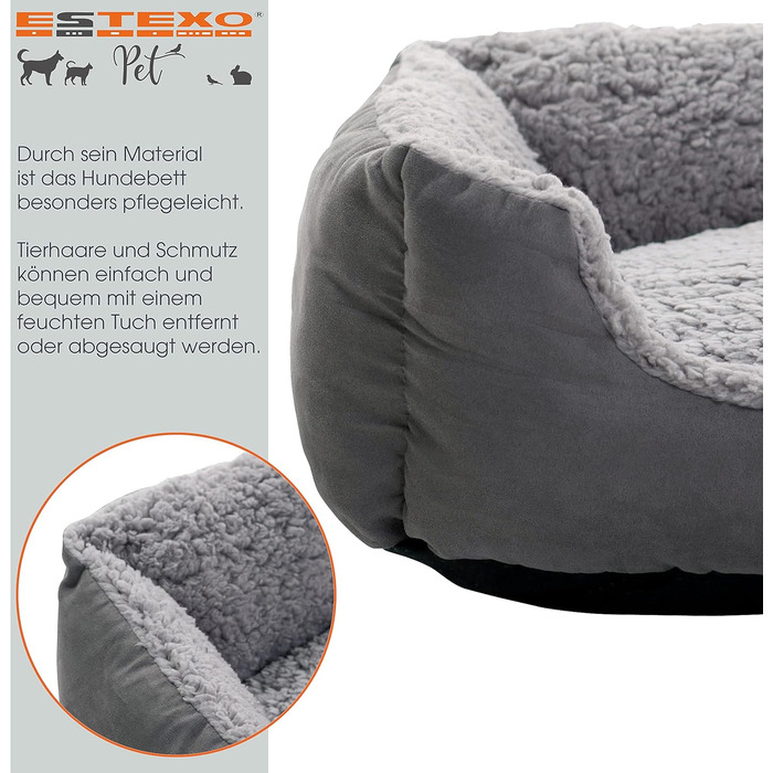 Крісло-лежанка для собак ESTEXO, лежанка для тварин, м'яке гніздо для собак, 60x48x18 см, темно-сірий/сірий колір