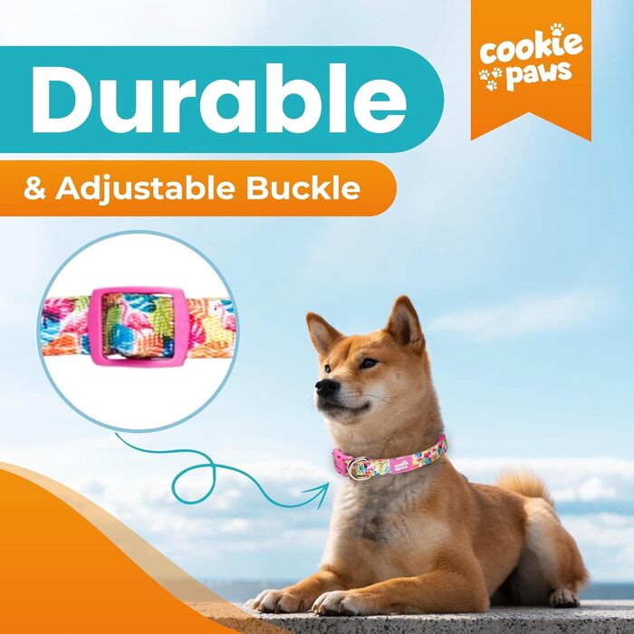 Нашийник і повідець для собак Cookie Paws, нейлоновий, м'який неопрен, з підкладкою, стильний, міцний, тропічний дизайн, розмір L
