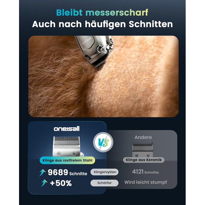 Машинка для стрижки собак з довгим та густим хутром Oneisall Profi Leise: професійна модель з нержавіючою сталею, для собак, котів та коней, час роботи до 4 годин