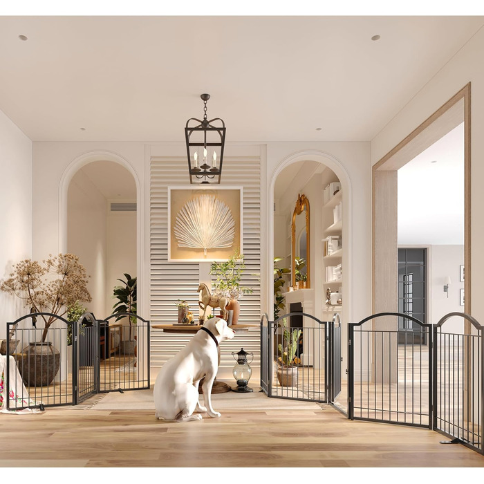 Металеві ворота для собак BHG Freistehendes Hundegitter, без монтажу, з дверцятами, 304,8 x 81,3 см, аккордеон, білий, 5 панелей