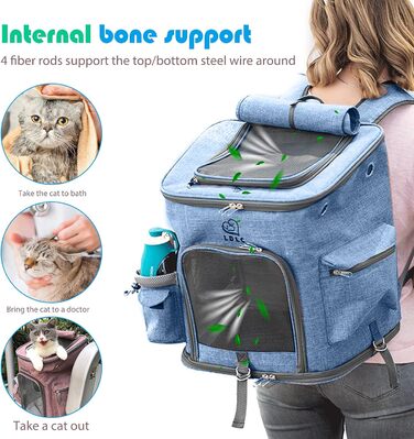 PETCUTE Рюкзак для собак і котів, складаний, з знімним килимком, дихаючий, з регульованими ременями, сумка для подорожей на відкритому повітрі (Темно-синій)