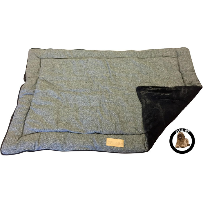 Ортопедична подушка для собак Ellie-Bo, з віскоеластичної піни, з підкладкою з імітації замші, з натуральним хутром, розмір S, 61 см, чорна (XXL - 117 x 75 x 3 см, двостороння твід та імітація чорного хутра)