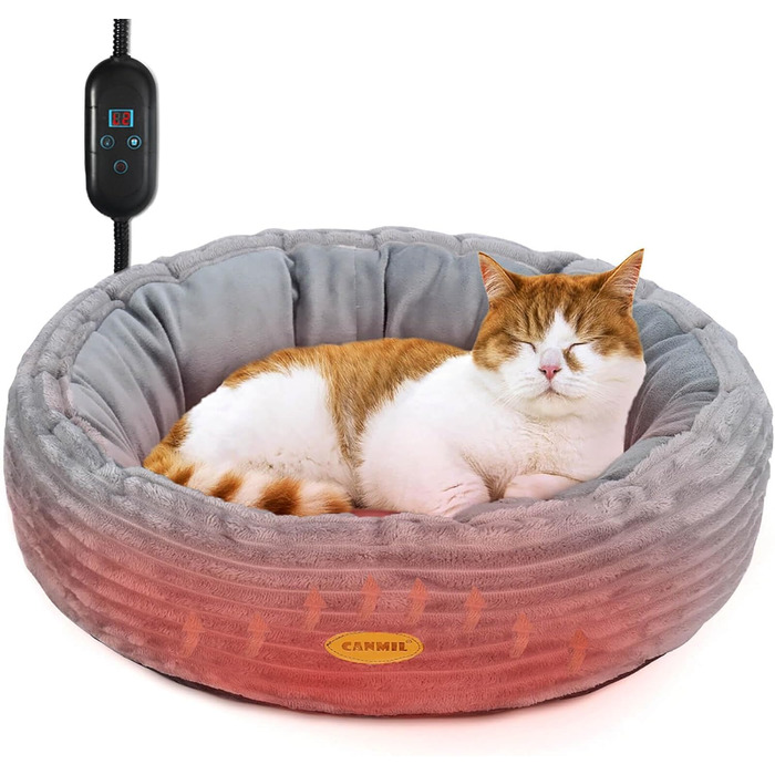 Підігрівальне ліжко для котів GDGZT, 50.8 см, миється, для дому, м'яке з підігріваючим килимком, у вигляді пончика для котів та маленьких собак