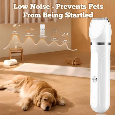 Набір для стрижки собак Journeyside 4-в-1: професійна бездротова машинка для собак та котів з 4 насадками, білий колір