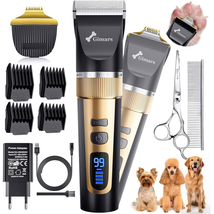 Набір для стрижки собак Gimars 4-в-1: машинка, тример, USB, для щільного хутра