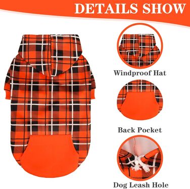 Пуловер з капюшоном для собак EXPAWLORER у клітинку, британський стиль, теплий собачий пуловер з отвором для повідка, одяг для пітбулів, зимова куртка для всіх порід, цуценят, дівчаток, хлопчиків, котів, Рожевий (XX-Large, Помаранчевий/Західний (Sunset Ch