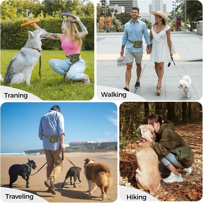 Сумка для ласощів для собак з магнітним закриттям, для дресирування, з відсіком для кульок для прибирання (зелена)