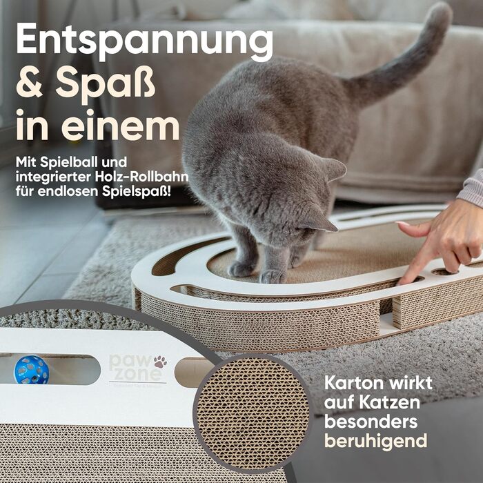 PAWZONE Драбина-крізь-стіну для котів, 72x45 см, двостороння, знімні елементи, іграшки, XXL картон, MDF, біла