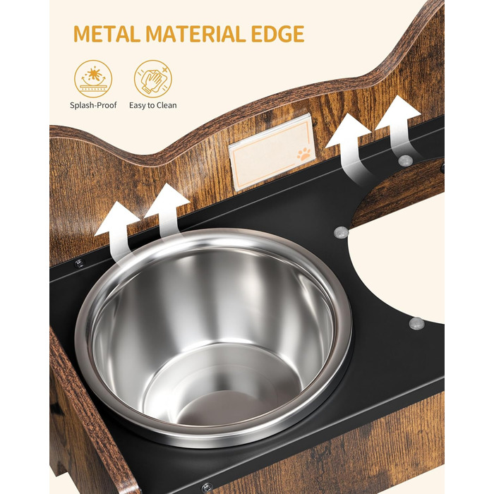 Підвищена годівниця для собак Hzuaneri з двома мисками, нержавіюча сталь, захист від бризок, антиковзаюча, безшумна, для малих та середніх собак, вінтажний коричневий, PB01601B