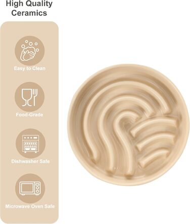 Миска для собак Slow Feeder з кераміки з антиковзним силіконовим краєм - миска-лабіринт для запобігання здуття та ожиріння (Apricot-S) Small Waves-Apricot