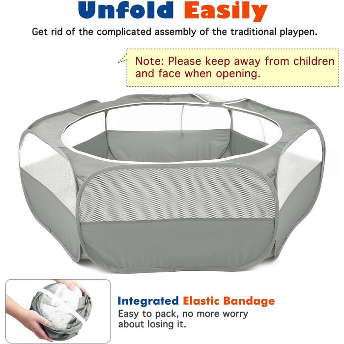 Клітка-манеж для дрібних тварин VavoPaw, сіра: для кошенят, цуценят, кроликів, хом'яків. Атмосвітлива сітка, водонепроникний матеріал, легко складається