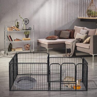 Клітка для цуценят Yakimz 8-частинна, вигульна клітка для цуценят висотою 60 см з дверцятами та захисним тентом, гнучка та складана клітка для собак, загородження для цуценят, собак, кроликів та інших дрібних тварин, 8 шт. - 80x60 см