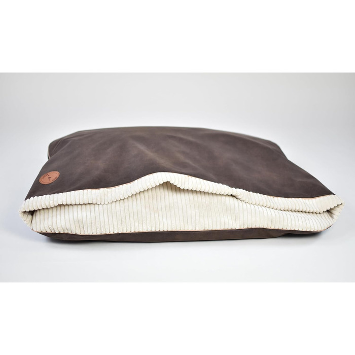 Ліжко для собак середніх та маленьких порід, м'яке ліжко для котів з капюшоном, неслизьке, миється, дизайн Lauren NEL (M 80 x 60 см), Колір: Коричневий + Кремовий