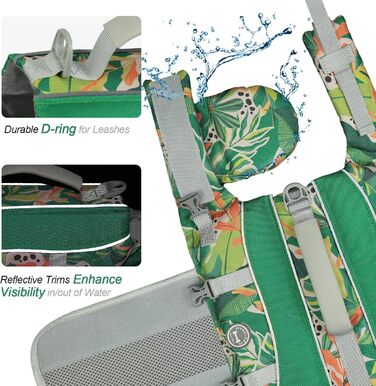 Жилет рятувальний для собак VIVAGLORY з підйомником спереду, світловідбиваючими вставками та додатковою підкладкою для плавання та катання на човні