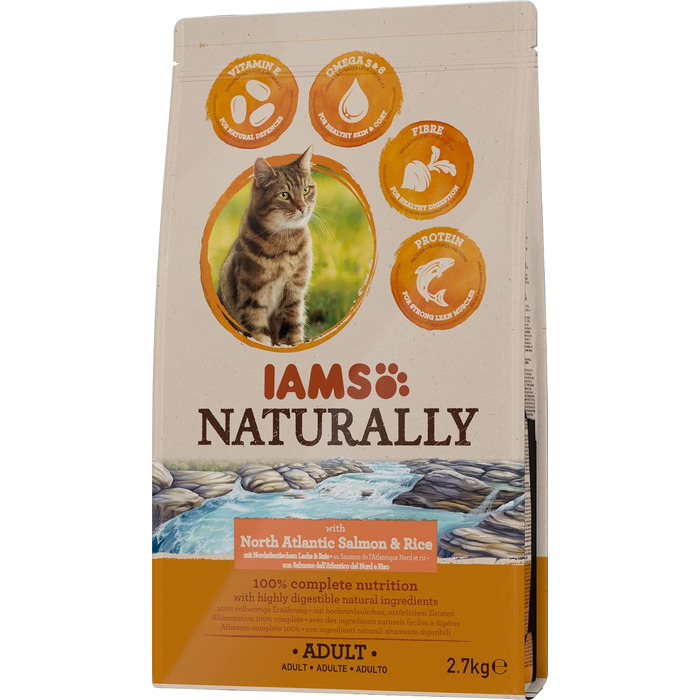 Сухий корм для котів IAMS Naturally з лососем та рисом, 2.7 кг