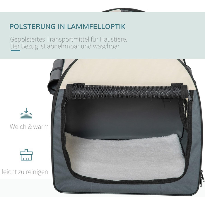 PawHut Складана переноска для собак, транспортна переноска для тварин, 5 розмірів, темно-сірий, L 61 x 46 x 51 см