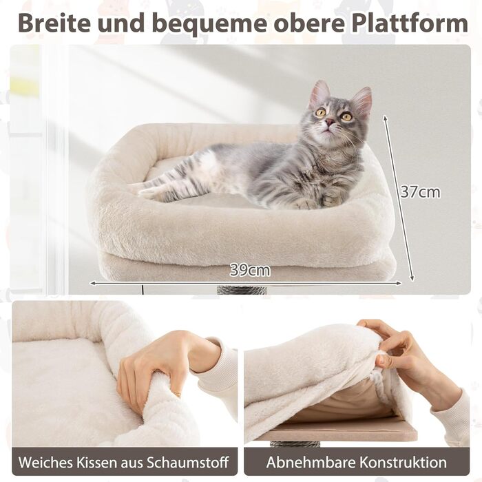 Дерев'яний кігтеточки для котів COSTWAY 151 см з платформами, печерею та іграшкою, сірий. Кліматичний комплекс для котів, кігтеточки-вежа, 58 x 48 x 171 см