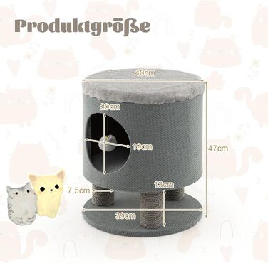 Котячий будиночок SOARS з дряпальною колоною, кігтеточка, кігтешкребок для котів, сізого кольору, 40x40x47 см