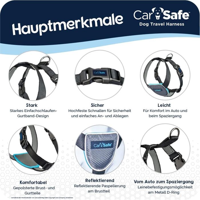 Автомобільна шлея для собак CarSafe L, безпечна та законна, для великих порід, відповідає ПДР