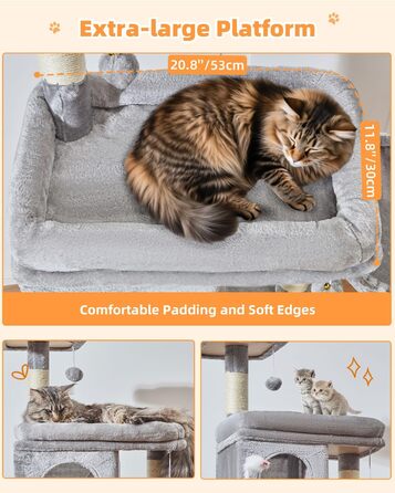 Котячий комплекс Taoqimiao MS044W, 190 см, сірий: багатоярусна котяча вежа з 2 будиночками, гамаком, 8 стовпчиками для дряпання та 2 підвісними кошиками