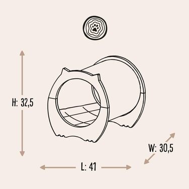 Котячий будиночок Peony – кігтеточка з тунелем | Розміри 41 x 30,5 x 32,5 см | Ø 27 см