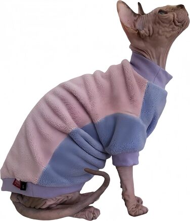 Теплий флісовий светр для котів Sphynx, зимовий одяг для безшерстих котів і маленьких собак, розмір S, рожево-блакитний