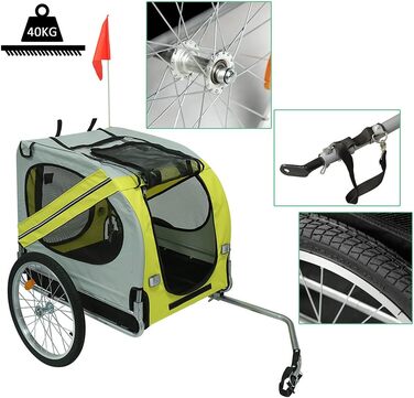 Фahrрадна причеп для собак, складний, Oxford Tuch, з відбивачами, 73x137x90 см, до 40 кг, червоно-чорний A (жовтий A)