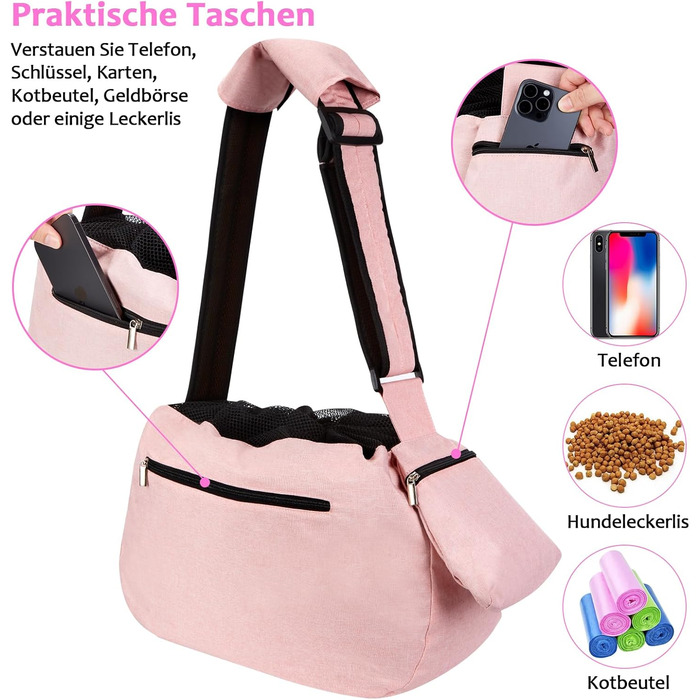 Сумка-переноска для собак Ownpets до 11 кг з підкладкою на плече та передньою кишенею, рожева