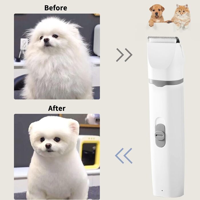 Airminti 4в1 Безшумна машинка для стрижки шерсті котів та собак, USB, 4 змінні насадки, для очей/вух/лап/нігтів (сіра)