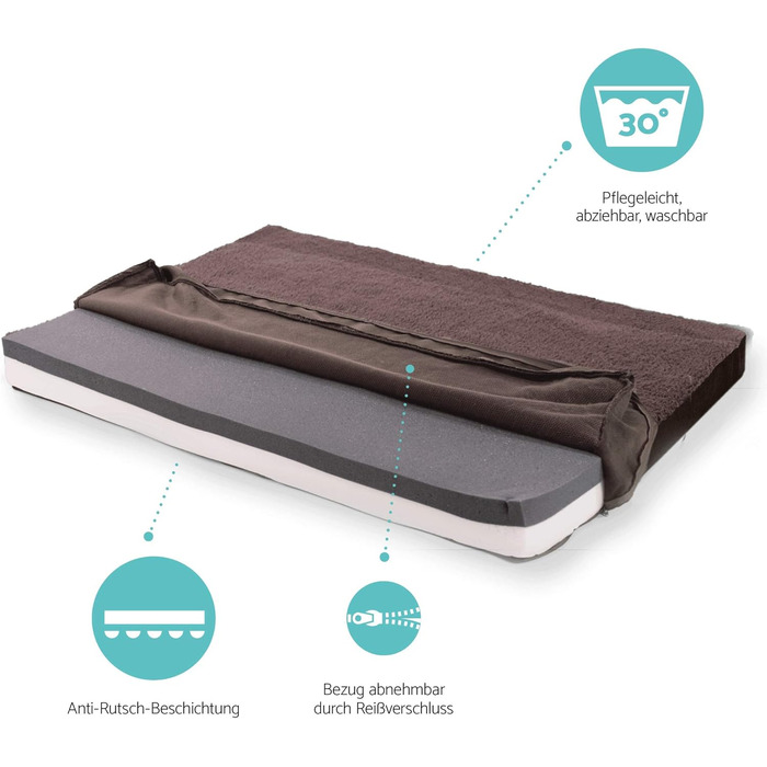 Баллу: Ортопедичне ліжко для собак, XXL (120x100 см), коричневе, з пам'яті ефекту, миється, не слизьке, з м'яким килимком