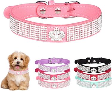 Рожевий ошийник для собак і котів з короною та стразами, блискучий, для цуценят та дрібних тварин, XXS, XS, середні розміри
