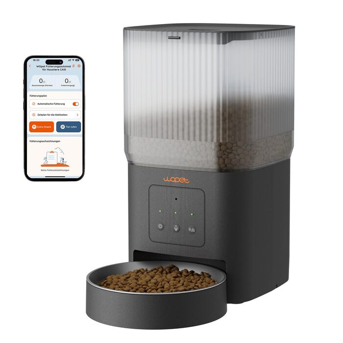 Автоматичний годівниця для котів та собак WOPET 4L з Wi-Fi, керування через додаток, регулювання порцій, повільне годування, запис голосу