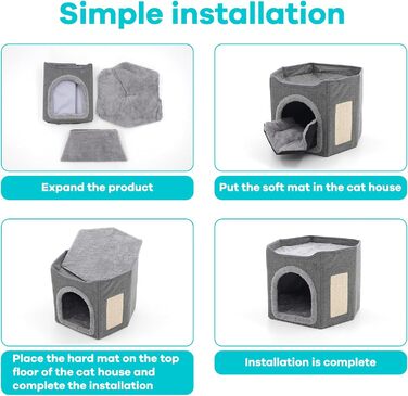Кіт Будинок для котів у приміщенні, велика кімната для котів з когтеточкою, 2-ярусне ліжко для котів, будинок-печера для маленьких та середніх тварин, сірий