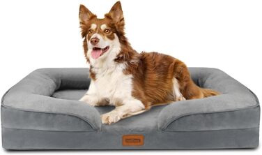 Ортопедичне ліжко для собак Nobleza, середній розмір, 71x58x17 см, з піною з пам'яті, кошик для собак, невеликих порід, миється, водовідштовхувальне, ковзаюче, диван для собак з високим бортиком, матрац для собак, сірий (L 106 x B 80 x H 17 см)