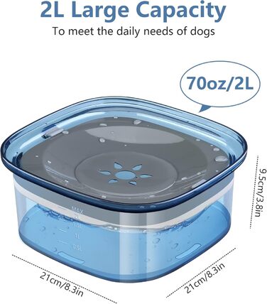 Миска для собак PETTOM, 3L, анти-сальна, проти протікання, для дому та вулиці (блакитна)