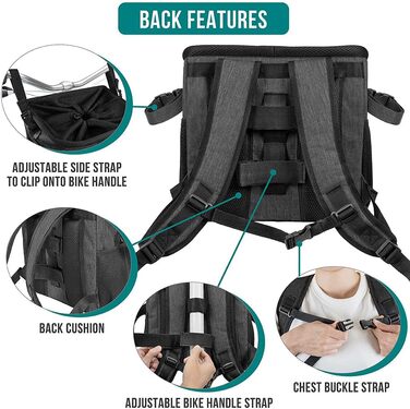 PetAmi Корзина для собак на велосипед, м'яка, з вентиляцією, рюкзак-переноска для собак, корзина на кермо велосипеда, для цуценят, котів, маленьких та середніх собак, автокрісло з ременем безпеки (сірий) (темно-сірий)