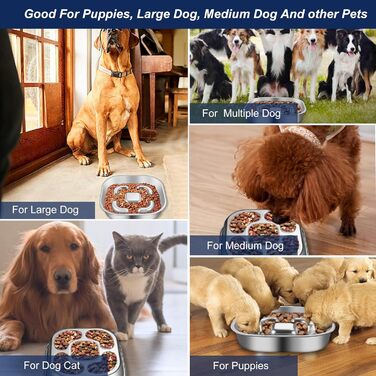 Антишвидковідхарчувальний напувалка для собак, нержавіюча сталь, Slow Feeder, з антиковзним силіконовим килимком, миска для корму для собак великих та малих порід, котів