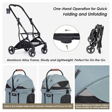 Дитяча та візок для тварин 3 в 1: для собак, котів та дітей. Легкий, складний, зелений