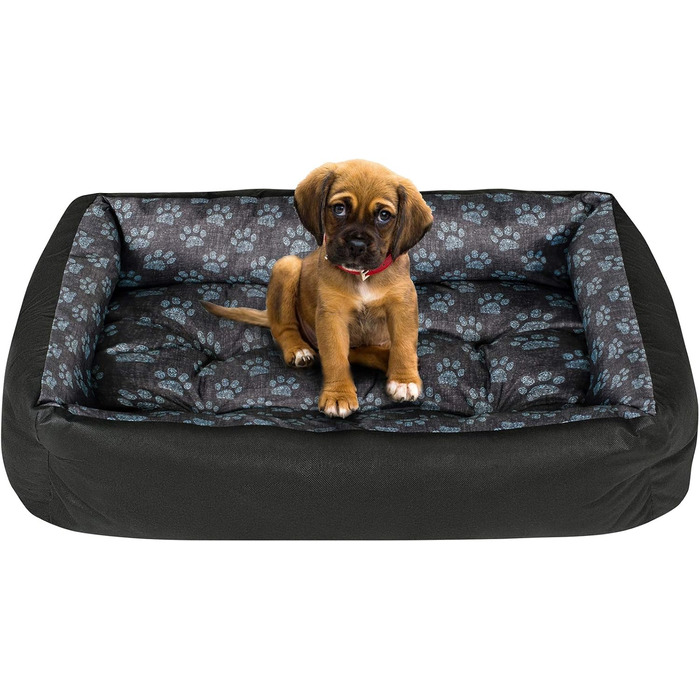 Крісло-лежанка для собак SuperKissen24: лежанка-кошик, лежанка-софа, лежанка для собак великих, середніх та маленьких порід. Лежанка для тварин, розмір L, чорний та сірий колір, з подушками з льону, 95x75 см. Можна прати.