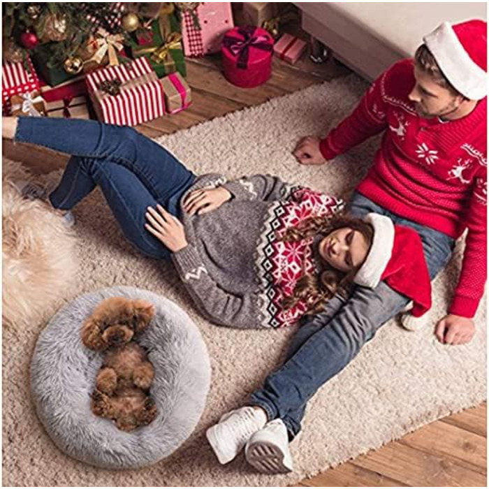 М'яке ліжко для собак та котів, 50 см, сірий колір, з антиковзною основою, легко миється