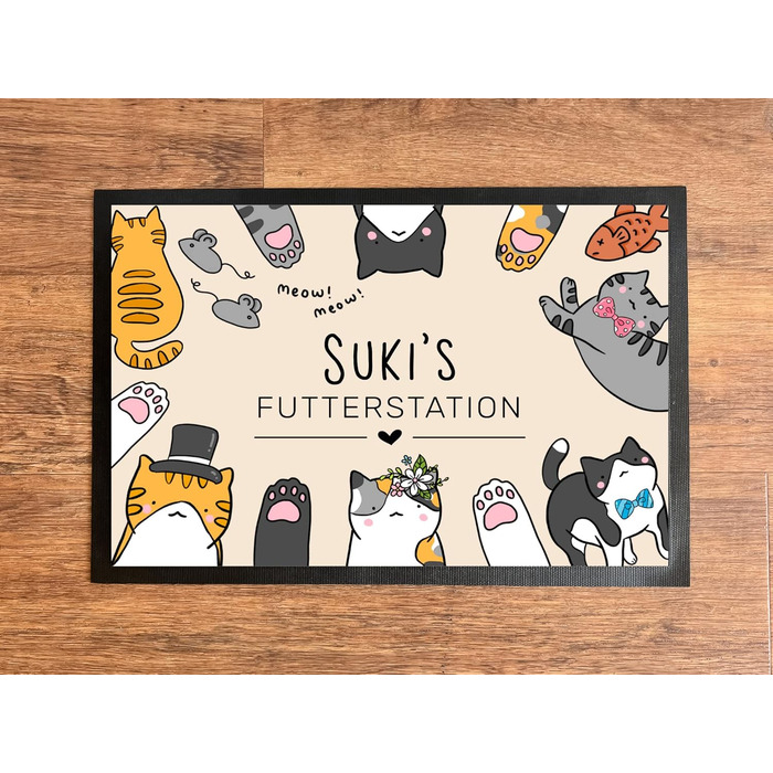 Підкладка під миску для кота з іменем, персоналізований подарунок для власника кота, чорна, 35x50 см