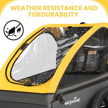 Причеп для велосипеда Sepnine для 2 дітей, від 12 місяців, швидко кріпиться, складаний, з 5-точковим ременем та кишеньками для зберігання, BT609-Жовтий