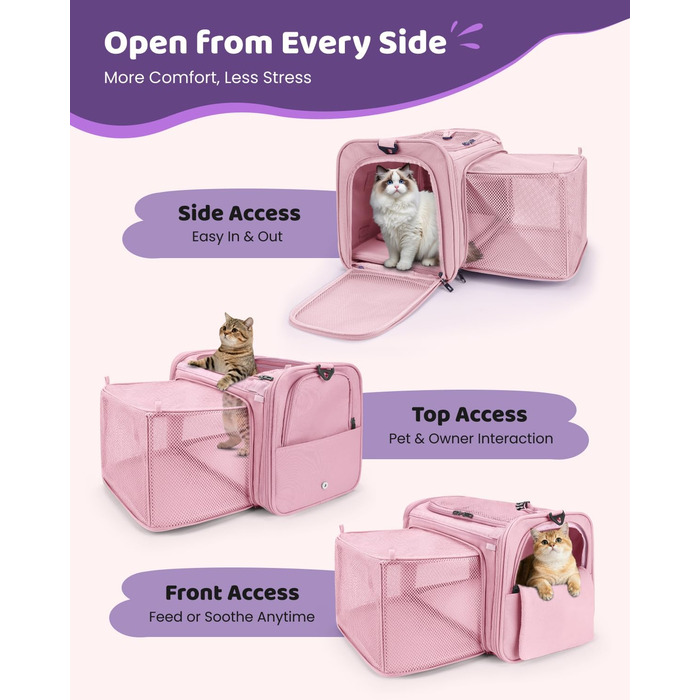 MIDOG Сумка-переноска для котів та маленьких собак, м'яка, TSA-сертифікована, для подорожей літаком, під сидіння, з розширеним простором, надійні застібки, оливковий/листяний колір