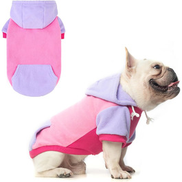 Теплий флісовий худі для собак BeautyZoo з кишенею та отвором для повідка, розтяжний, для малих, середніх та великих собак, одяг для осені, зими, холодних днів, дизайнерські куртки для собак, Рожевий M/L (Спіна: 46см, Груди: 64см, Шия: 38см)