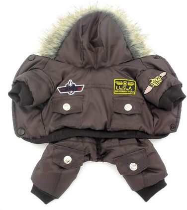 Комбінезон для собак Zunea, теплий, водонепроникний, з капюшоном, для чихуахуа, йоркширського тер'єра, котів та інших маленьких собак, коричневий, L