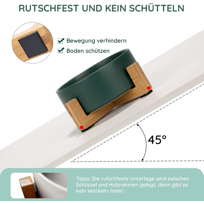 Миска для котів та маленьких собак SPUNKYJUNKY з бамбукового підставки (400 мл, зелена)