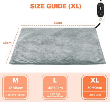 Електричний килимок для обігріву домашніх тварин (кішки та собаки), регульований, з таймером та температурою 30-55°C, M-45*45cm / XL-90*60cm
