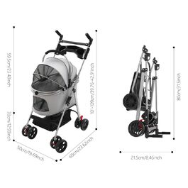 Візок для собак 3 в 1, візок для котів до 12 кг, складний, з сумкою та кошиком, сірий