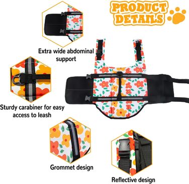 Рятувальний жилет для собак Schwiweste FainFun XL з квітами, Ripstop, регульований розмір, для собак великих і малих порід